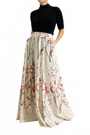 Bernadette Kennedy Maxi Skirt In Red Berry Branch - Vanilla