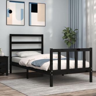 vidaXL Estructura De Cama Individual Con Cabecero Madera Maciza Negro Vidaxl