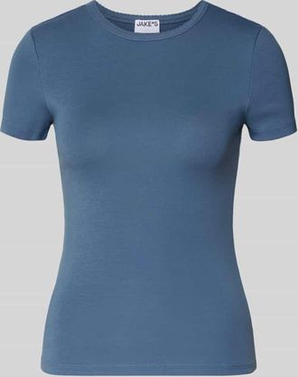 Jake*s Casual T-Shirt mit Feinripp und Rundhalsausschnitt in Jeansblau, Gr&ouml;&szlig;e XXL