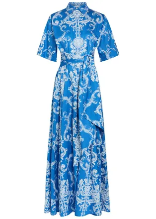 Borgo De Nor Borgo DE Nor Posie Printed Belted Cotton Maxi Shirt Dress - Blue - 16 (UK16 / XL)