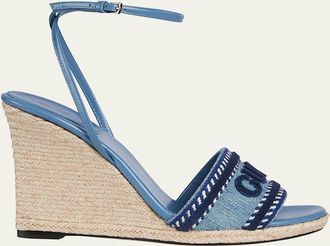 Gucci Ines Logo Denim Wedge Espadrilles