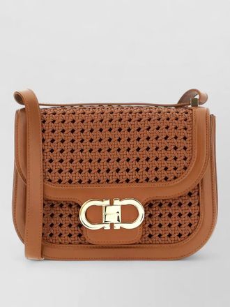 Ferragamo shoulder bag woven texture adjustable strap hardware