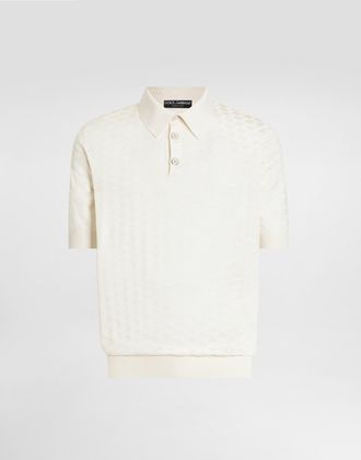 Dolce & Gabbana Micro-dot Stitch Silk Polo Shirt - Man Sweaters And Cardigans White 44