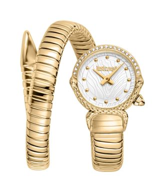 Just Cavalli Womenss Snake Watch, Gold Color Case, Silver Dial, Gold ColorStainless Steel Bracelet