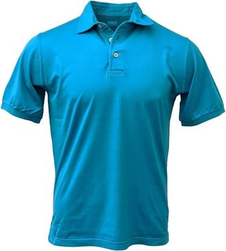 Fedeli Turquoise poloshirt met korte mouwen - Heren - Polos - Blauw - XL - Katoen - Tops