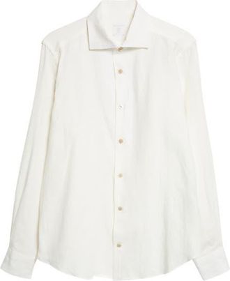 Eleventy Linen Button-Up Shirt in 01Nn White at Nordstrom, Size Xxx-Large