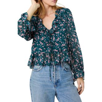 French Connection Marina Silky Chiffon Peplum Top in Lucia Fleur at Nordstrom, Size X-Small