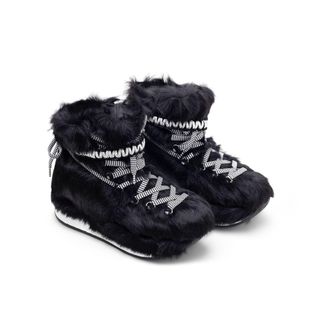 Hogan Fur-Trim Lace-Up Boot - Black