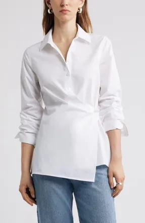Nordstrom Long Sleeve Wrap Button-Up Shirt in White at Nordstrom, Size Xx-Large