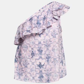 Isabel Marant Etoile Pink Printed Linen One-Shoulder Ruffled Top