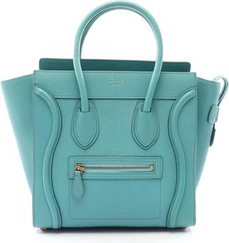 Celine Green Leather Handbag Tote Bag (Pre-Owned)