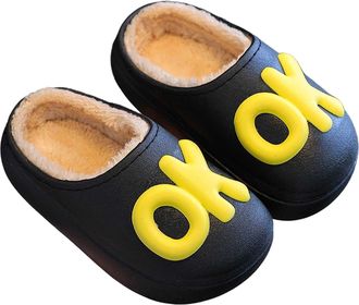 Generic Girls Mule Slippers Winter Shoes -slip Slippers Warm Bedroom Shoes with Faux Keep Warm Winter (Black, 3.5-4.5 Years)