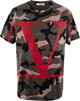 Valentino Garavani Valentino Camo T-Shirt with Red VLogo Size L