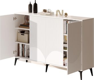 STILVORA Aparador Con 4 Puertas Y Estantes Ajustables, Patas De Metal, Para Salon, En Tablero De Particulas 160&times;35&times;100 Cm Blanco
