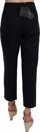 Dolce & Gabbana Womens Black Cropped Front Button Embellished Pants Cotton