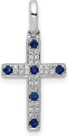 Diamond2Deal 14k White Gold 1/15ct. Diamond and Sapphire Cross Pendant
