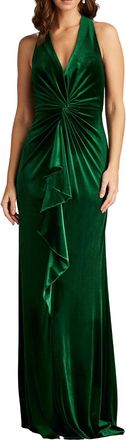 Tadashi Shoji Cider Twist-Drape Velvet Gown