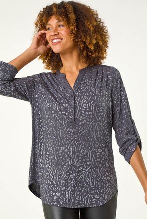 Roman Glitter Animal Print Stretch Shirt