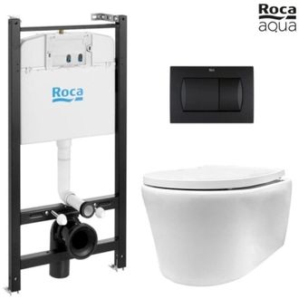 Roca Roca - Bastidor Active Pack Cisterna Empotrada Y Pulsador Negro Mate Con Inodoro Suspendido Rimless Lia Blanco Br Aqua
