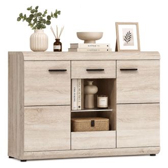 Dmora Credenza Hami, Alacena 3 Estantes, Apertura Abatible, 3 Puertas, 120x42x87h Cm Marr&oacute;n Roble