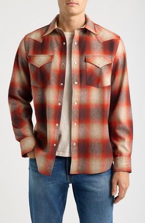 Pendleton Canyon Plaid Wool Western Shirt in Red/tan Mix Ombre at Nordstrom, Size Xx-Large