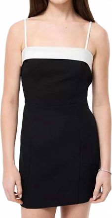 French Connection Azra Twill Sleeveless Mini Dress In Black & Porcelain