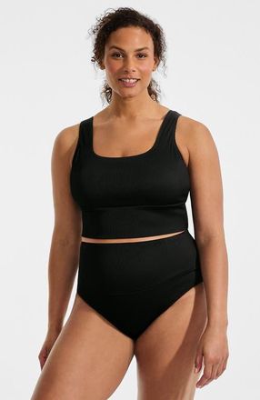Lands End Plus Size Tugless Midkini Top And High Waisted Bottom Swimsuit Set in Black Ottoman at Nordstrom, Size 2X