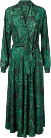 Etro Kleedjes, Dames, Groen, S, Midi Overjurk met Strikceintuur