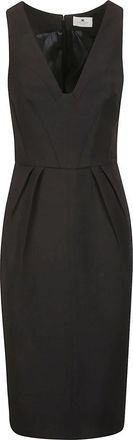 Elisabetta Franchi V-hals Geborduurde Midi Jurk - Dames - Casual kleedjes - Zwart - S - Leer - Kleedjes