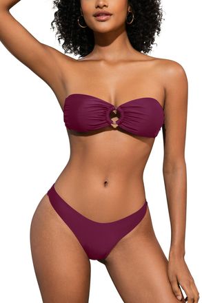 SHEKINI Womens Two Piece Swimsuit O Ring Strapless Bandeau Bikini Sets for Women with Sexy High Cut Cheeky Bottoms Beach Brazilian Swimwear, Purple, XS