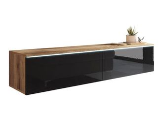 Mirjan24 Mobilier1 - Mueble Tv Sarasota 120, Roble Wotan + Negro Brillante, N&uacute;mero De Puertas: 0, N&uacute;mero De Cajones: 0, 140x30x33cm