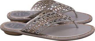 Rene Caovilla Rene Caovilla Crystal-embellished Flat Thong Sandals in Silver Sequin