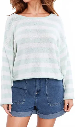 Q2 Striped Sweater In Mint Green White