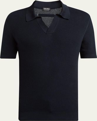 Ermenegildo Zegna Mens Premium Cotton Knit Johnny Collar Polo Shirt
