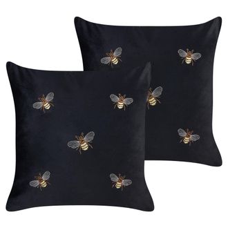 Beliani Beliani - Conjunto De 2 Cojines Negro Amarillo Marr&oacute;n Blanco 45 X 45 Cm Abejas Talinum