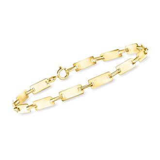 Ross-Simons Italian 10kt Yellow Gold Alternating Rectangular and Paper Clip Link Bracelet