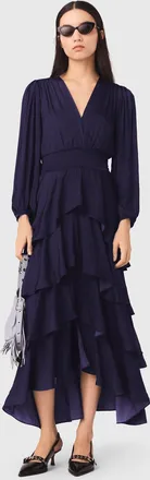 Maje Ruffled Maxi Dress - Navy - Maje