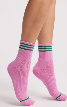 Le Bon Shoppe Girlfriend Stripe Cotton Blend Rib Quarter Socks in Rose Pink at Nordstrom