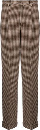 Polo Ralph Lauren pleat-detail houndstooth-pattern trousers - women - Wool/Recycled Cotton/Nylon/other fibers/Viscose - 000 - Neutrals