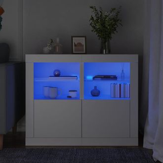 vidaXL Armarios Auxiliares Luces Led 2 Uds Madera De Ingenier&iacute;a Blanco Vidaxl