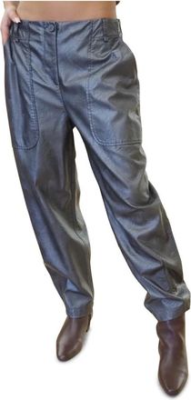 Alessia Santi Faux Leather High-Waist Broek - Dames - Slim Fit Broeken - Grijs - M - Leer - Broeken