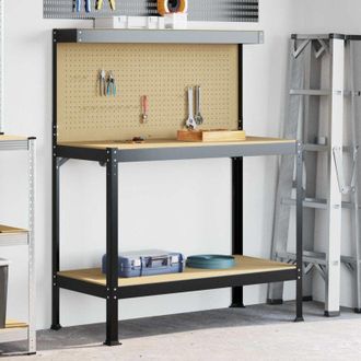 vidaXL vidaXL Banco da lavoro con lo scaffale Nero 114 x 54 x 145 cm