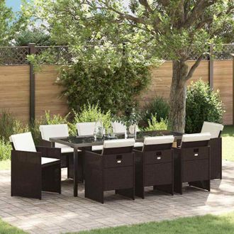 vidaXL Conjunto De Comedor De Jard&iacute;n 9 Pcs Marr&oacute;n Rat&aacute;n Sint&eacute;tico Vidaxl