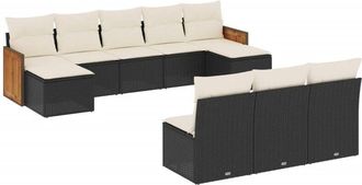 vidaXL Vidaxl - Set De Sof&aacute;s De Jard&iacute;n 10 Pzas Cojines Rat&aacute;n Sint&eacute;tico Negro