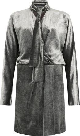 Alberta Ferretti Jurk met strikkraag van fluweel - Dames - Korte kleedjes - Grijs - M - Kleedjes