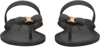 Ferragamo Black Rubber Thong Metallic Accent Sandals