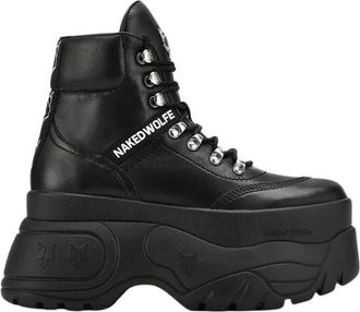 Naked Wolfe Enkellaarsjes - Dames - Veterlaarzen - Zwart - 41 EU - Wol - Schoenen