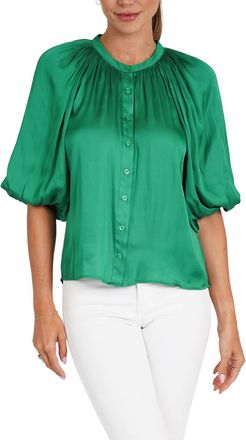 Love Token Odette Puff Sleeve Blouse In Green