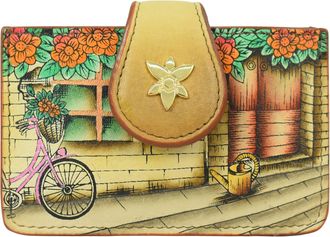 Anuschka 2083, Womens Hand-Painted Leather Card Holder, Vintage Bike