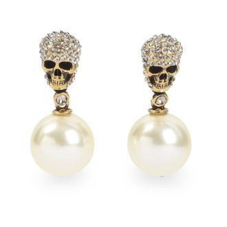 Alexander McQueen Alexander McQueen, Earrings, female, Gray, Size: ONE SIZE Pearl Pave Skull Earrings